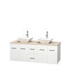 Centra 60 In. Double Vanity in White with Ivory Marble Top with White Porcelain Sinks and No Mirror