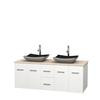 Centra 60 In. Double Vanity in White with Ivory Marble Top with Black Granite Sinks and No Mirror