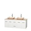 Centra 60 In. Double Vanity in White with Ivory Marble Top with Ivory Sinks and No Mirror