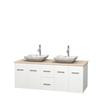 Centra 60 In. Double Vanity in White with Ivory Marble Top with White Carrera Sinks and No Mirror
