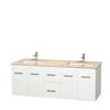 Centra 60 In. Double Vanity in White with Ivory Marble Top with Square Sinks and No Mirror