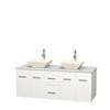 Centra 60 In. Double Vanity in White with Solid SurfaceTop with Bone Porcelain Sinks and No Mirror