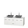 Centra 60 In. Double Vanity in White with Solid SurfaceTop with Black Granite Sinks and No Mirror