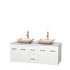Centra 60 In. Double Vanity in White with Solid SurfaceTop with Ivory Sinks and No Mirror