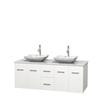 Centra 60 In. Double Vanity in White with Solid SurfaceTop with White Carrera Sinks and No Mirror