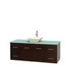 Centra 60 In. Single Vanity in Espresso with Green Glass Top with Bone Porcelain Sink and No Mirror