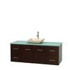 Centra 60 In. Single Vanity in Espresso with Green Glass Top with Ivory Sink and No Mirror