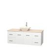 Centra 60 In. Single Vanity in White with Ivory Marble Top with Bone Porcelain Sink and No Mirror