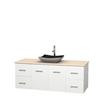 Centra 60 In. Single Vanity in White with Ivory Marble Top with Black Granite Sink and No Mirror