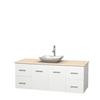 Centra 60 In. Single Vanity in White with Ivory Marble Top with White Carrera Sink and No Mirror