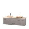Centra"72 In. Double Vanity in Gray Oak with Ivory Marblm Top with Ivory Sinks and No Mirror