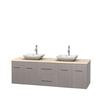 Centra 72 In. Double Vanity in Gray Oak with Ivory Marble Top with White Carrera Sinks and No Mirror