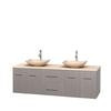 Centra 72 In. Double Vanity in Gray Oak with Ivory Marble Top with Ivory Sinks and No Mirror