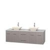 Centra 72 In. Double Vanity in Gray Oak with Solid SurfaceTop with Bone Porcelain Sinks and No Mirror