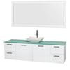 Amare 72 In. Single Glossy White Bathroom Vanity, Green Glass Top, White Carrera Sink, 70 In. Mirror