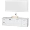 Amare 72 In. Single Glossy White Bathroom Vanity, Solid SurfaceTop, Bone Porcelain Sink, 70 In. Mirror