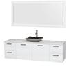 Amare 72 In. Single Glossy White Bathroom Vanity, Solid SurfaceTop, Black Granite Sink, 70 In. Mirror