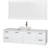 Amare 72 In. Single Glossy White Bathroom Vanity, Solid SurfaceTop, White Carrera Sink, 70 In. Mirror