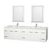 Centra 80 In. Double Vanity in White with White Carrera Top with Square Sink and 24 In. Mirror