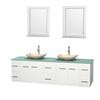 Centra 80 In. Double Vanity in White with Green Glass Top with Ivory Sinks and 24 In. Mirrors