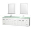 Centra 80 In. Double Vanity in White with Green Glass Top with Square Sink and 24 In. Mirror