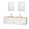 Centra 80 In. Double Vanity in White with Ivory Marble Top with Bone Porcelain Sinks and 24 In. Mirrors