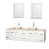 Centra 80 In. Double Vanity in White with Ivory Marble Top with White Porcelain Sinks and 24 In. Mirrors