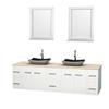 Centra 80 In. Double Vanity in White with Ivory Marble Top with Black Granite Sinks and 24 In. Mirrors