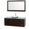 Centra 60 In. Single Vanity in Espresso with Green Glass Top with White Carrera Sink and 58 In. Mirror