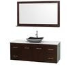 Centra 60 In. Single Vanity in Espresso with White Carrera Top with Black Granite Sink and 58 In. Mirror