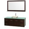 Centra 60 In. Single Vanity in Espresso with Green Glass Top with Bone Porcelain Sink and 58 In. Mirror