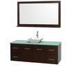 Centra 60 In. Single Vanity in Espresso with Green Glass Top with White Porcelain Sink and 58 In. Mirror