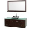 Centra 60 In. Single Vanity in Espresso with Green Glass Top with Black Granite Sink and 58 In. Mirror