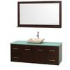 Centra 60 In. Single Vanity in Espresso with Green Glass Top with Ivory Sink and 58 In. Mirror