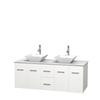 Centra 60 In. Double Vanity in White with White Carrera Top with White Porcelain Sinks and No Mirror