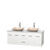 Centra 60 In. Double Vanity in White with White Carrera Top with Ivory Sinks and No Mirror