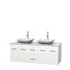 Centra 60 In. Double Vanity in White with White Carrera Top with White Carrera Sinks and No Mirror
