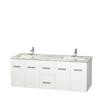 Centra 60 In. Double Vanity in White with White Carrera Top with Square Sinks and No Mirror