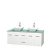 Centra 60 In. Double Vanity in White with Green Glass Top with White Porcelain Sinks and No Mirror