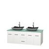 Centra 60 In. Double Vanity in White with Green Glass Top with Black Granite Sinks and No Mirror
