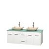 Centra 60 In. Double Vanity in White with Green Glass Top with Ivory Sinks and No Mirror