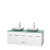 Centra 60 In. Double Vanity in White with Green Glass Top with White Carrera Sinks and No Mirror