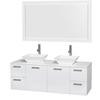 Amare 60 In. Double Bathroom Vanity in Glossy White, Solid SurfaceTop, White Sinks, 58 In. Mirror
