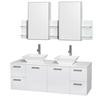 Amare 60 In. Double Bathroom Vanity in Glossy White, Solid SurfaceTop, White Sinks, Medicine Cabinet