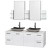 Amare 60 In. Double Bathroom Vanity in Glossy White, Solid SurfaceTop, Black Granite Sinks, Med Cabinet