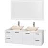 Amare 60 In. Double Bathroom Vanity in Glossy White, Solid SurfaceTop, Ivory Marble Sinks, 58 In. Mirror