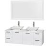 Amare 60 In. Double Bathroom Vanity in Glossy White, Solid SurfaceTop, White Carrera Sinks, 58 In. Mirror