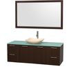 Amare 60 In. Single Espresso Bathroom Vanity, Green Glass Top, Ivory Marble Sink, 58 In. Mirror