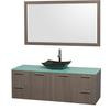 Amare 60 In. Single Grey Oak Bathroom Vanity, Green Glass Top, Black Granite Sink, 58 In. Mirror