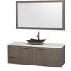 Amare 60 In. Single Grey Oak Bathroom Vanity, Solid SurfaceTop, Black Granite Sink, 58 In. Mirror
